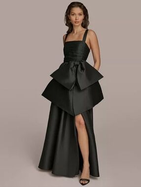 NWT Donna Karan Black Straight-Neck Bow-Trim Ballgown, Size 12